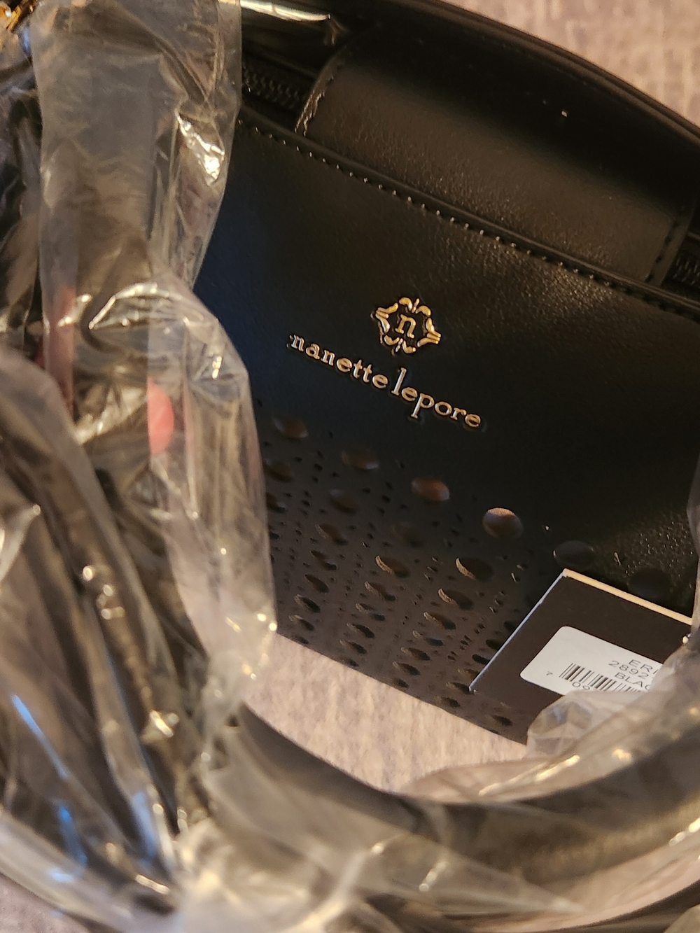 Nanette Lepore Black Perforated Tote with Gold Logo - Picture 5 of 5
